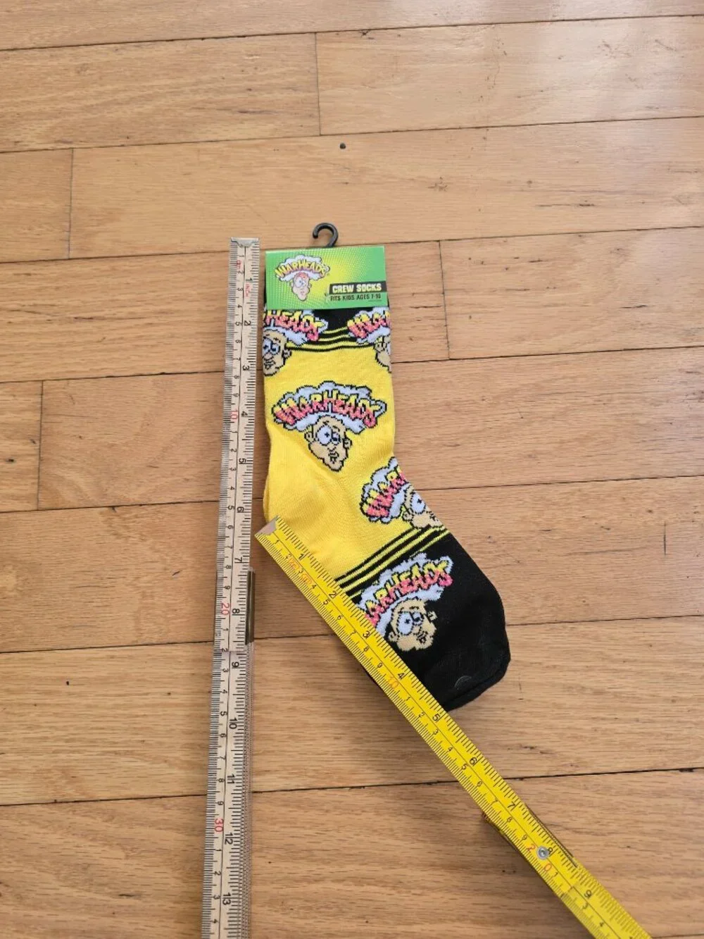 Warheads Sour Candy Yellow Black Graphic Novelty Crew Socks Kids Fits 7-10